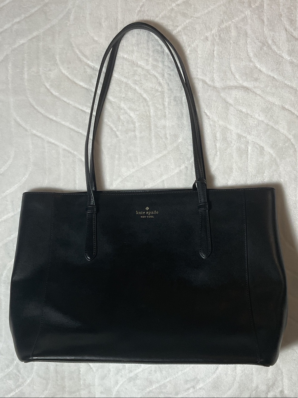 kate spade Black Leather Tote with Gold Logo